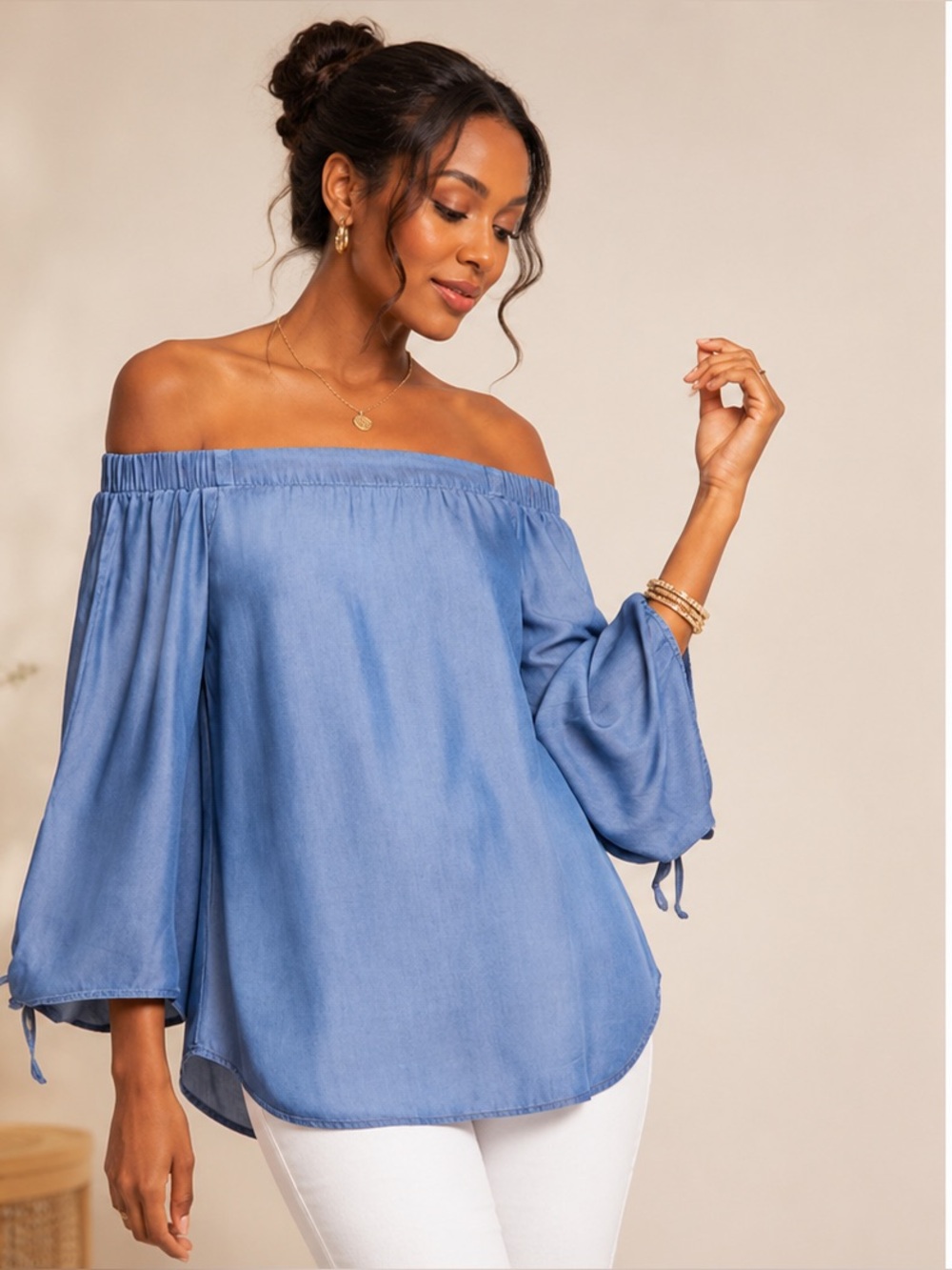 NWOT Philosophy Off-The-Shoulder Denim Blouse